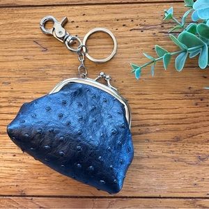 Faux Ostrich Leather Coin Purse Keychain with Lobster Claw Clip